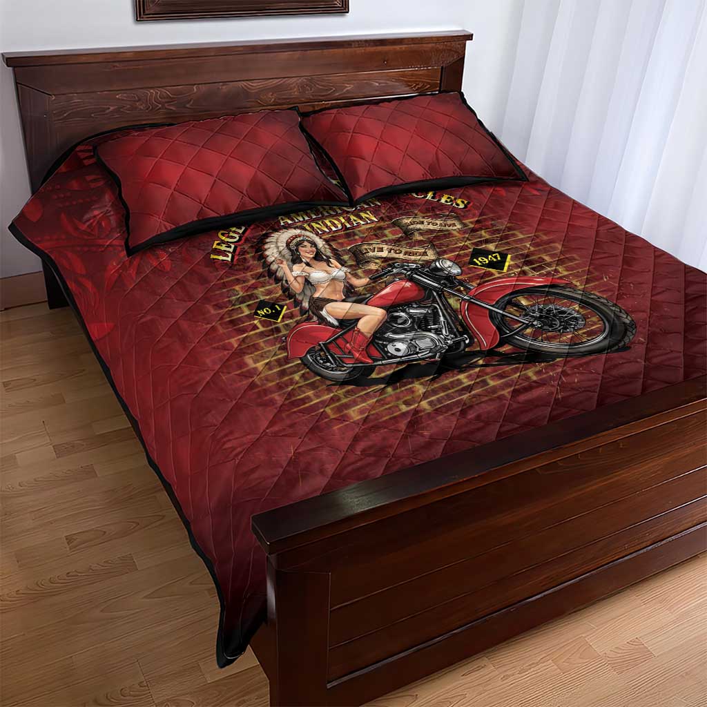 Native American Rider Quilt Bed Set Legendary Motorcycle Vintage Pin Up Girl - Wonder Print Shop