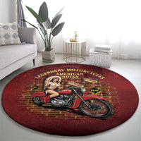 Native American Rider Round Carpet Legendary Motorcycle Vintage Pin Up Girl - Wonder Print Shop