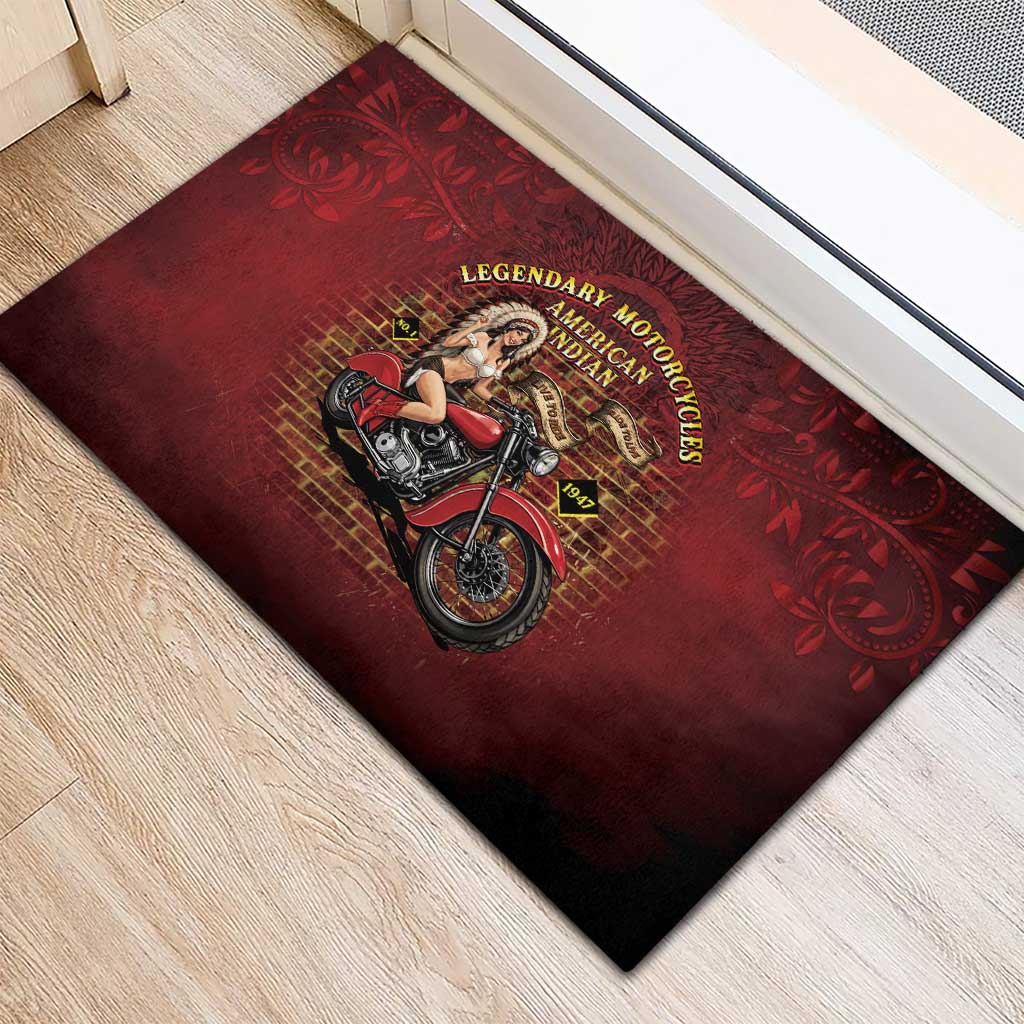 Native American Rider Rubber Doormat Legendary Motorcycle Vintage Pin Up Girl - Wonder Print Shop