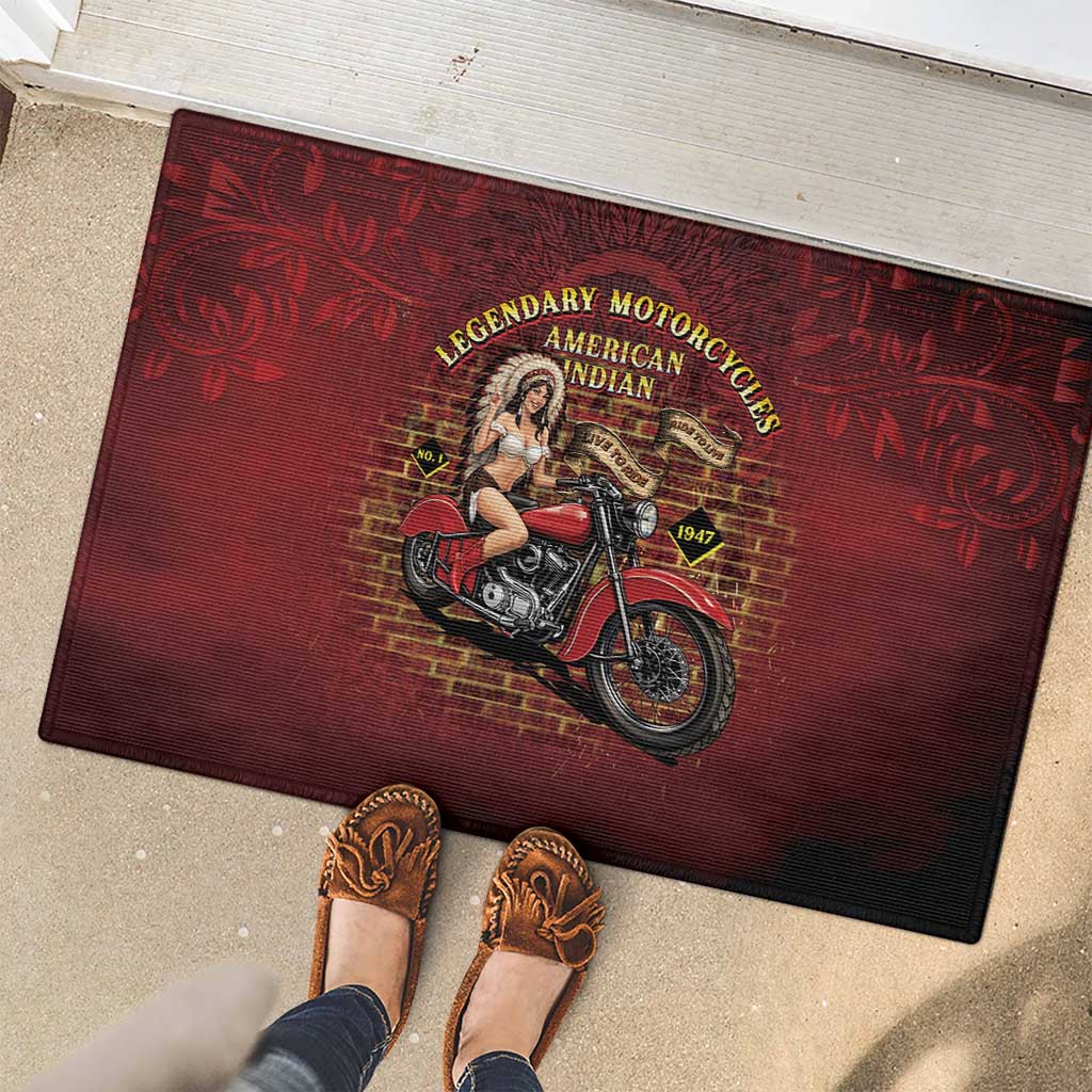 Native American Rider Rubber Doormat Legendary Motorcycle Vintage Pin Up Girl - Wonder Print Shop