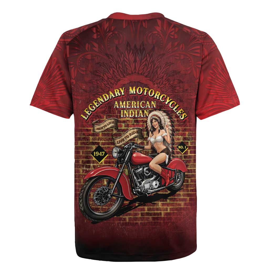 Native American Rider Rugby Jersey Legendary Motorcycle Vintage Pin Up Girl - Wonder Print Shop