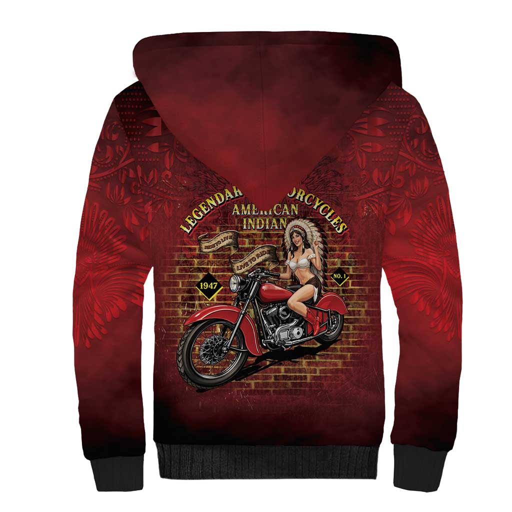 Native American Rider Sherpa Hoodie Legendary Motorcycle Vintage Pin Up Girl - Wonder Print Shop