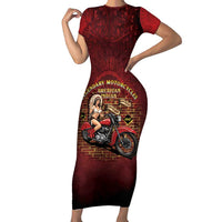 Native American Rider Short Sleeve Bodycon Dress Legendary Motorcycle Vintage Pin Up Girl - Wonder Print Shop