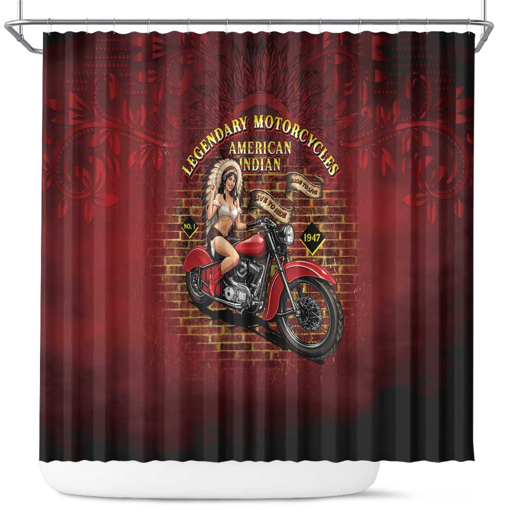 Native American Rider Shower Curtain Legendary Motorcycle Vintage Pin Up Girl - Wonder Print Shop