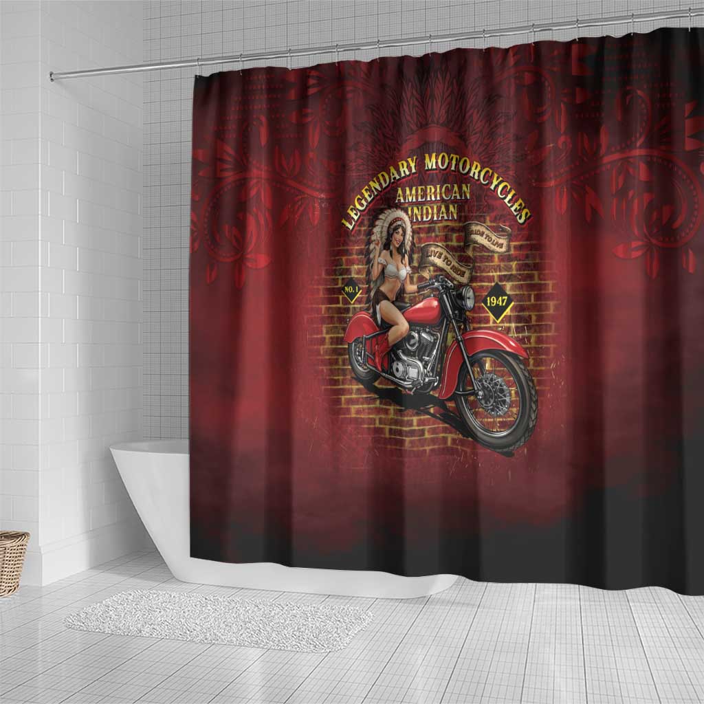 Native American Rider Shower Curtain Legendary Motorcycle Vintage Pin Up Girl - Wonder Print Shop