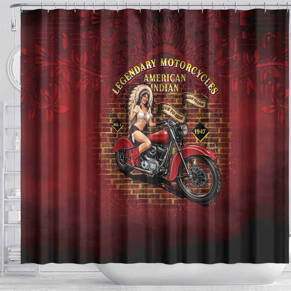 Native American Rider Shower Curtain Legendary Motorcycle Vintage Pin Up Girl - Wonder Print Shop