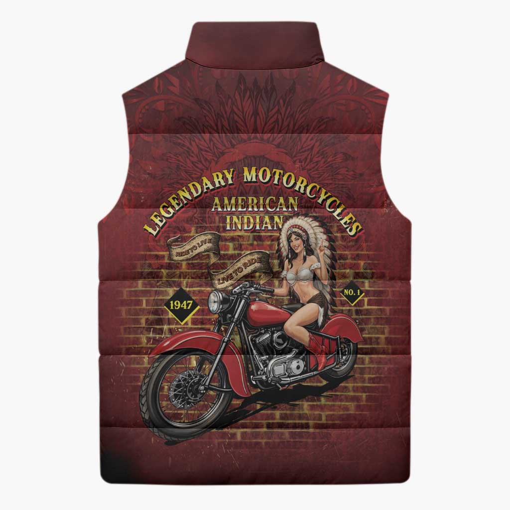 Native American Rider Sleeveless Puffer Jacket Legendary Motorcycle Vintage Pin Up Girl - Wonder Print Shop