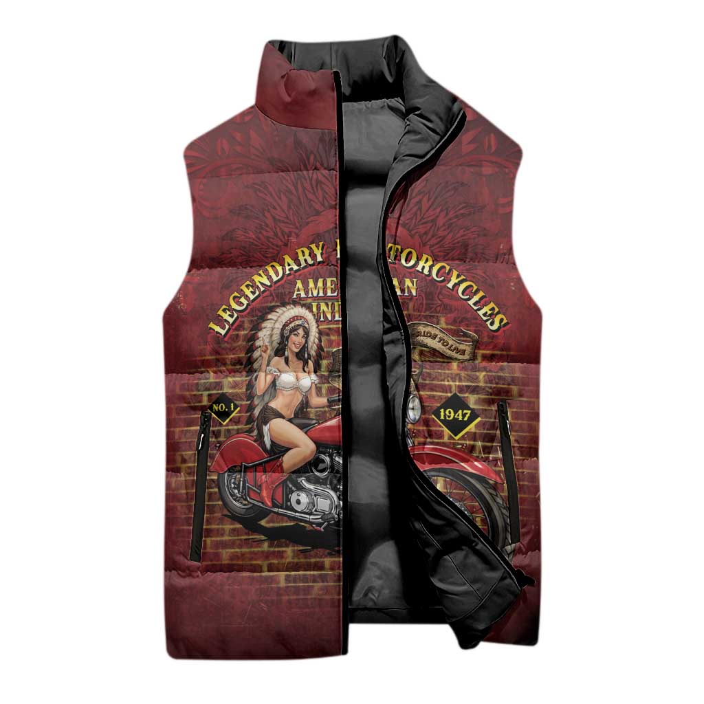 Native American Rider Sleeveless Puffer Jacket Legendary Motorcycle Vintage Pin Up Girl - Wonder Print Shop