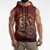 Native American Rider Sleeveless Zip Hoodie Legendary Motorcycle Vintage Pin Up Girl - Wonder Print Shop