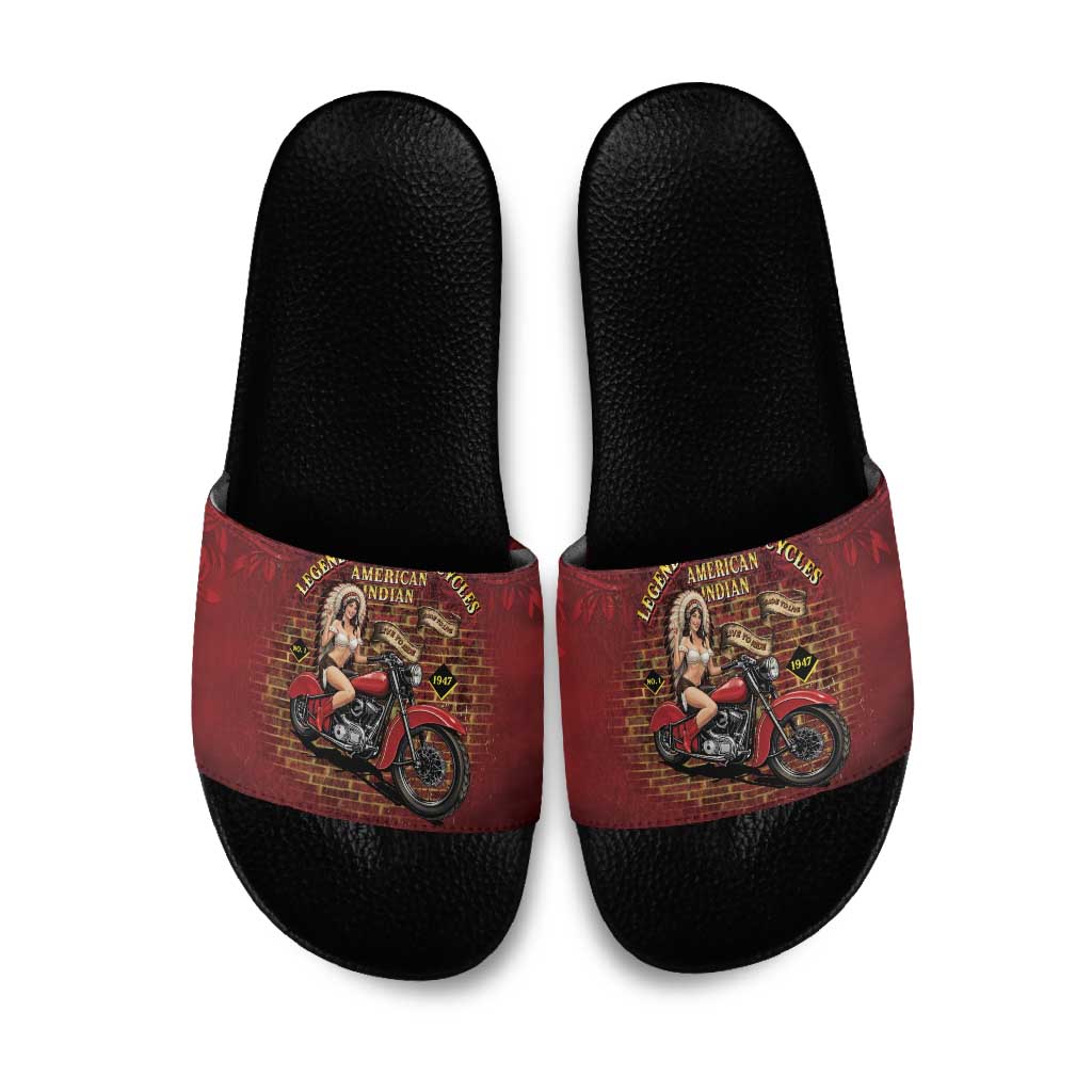 Native American Rider Slide Sandals Legendary Motorcycle Vintage Pin Up Girl - Wonder Print Shop