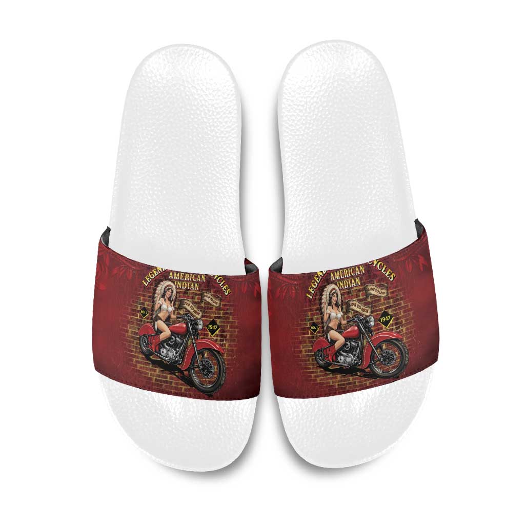 Native American Rider Slide Sandals Legendary Motorcycle Vintage Pin Up Girl - Wonder Print Shop