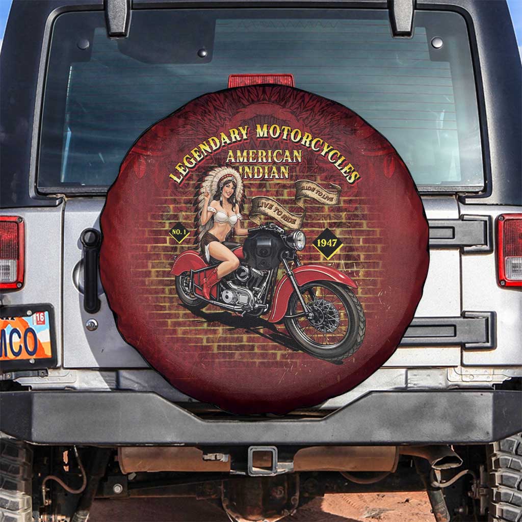 Native American Rider Spare Tire Cover Legendary Motorcycle Vintage Pin Up Girl - Wonder Print Shop