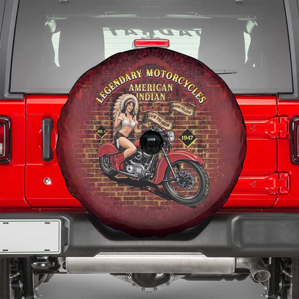 Native American Rider Spare Tire Cover Legendary Motorcycle Vintage Pin Up Girl - Wonder Print Shop