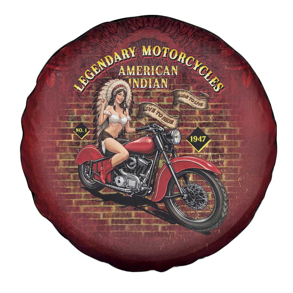 Native American Rider Spare Tire Cover Legendary Motorcycle Vintage Pin Up Girl - Wonder Print Shop