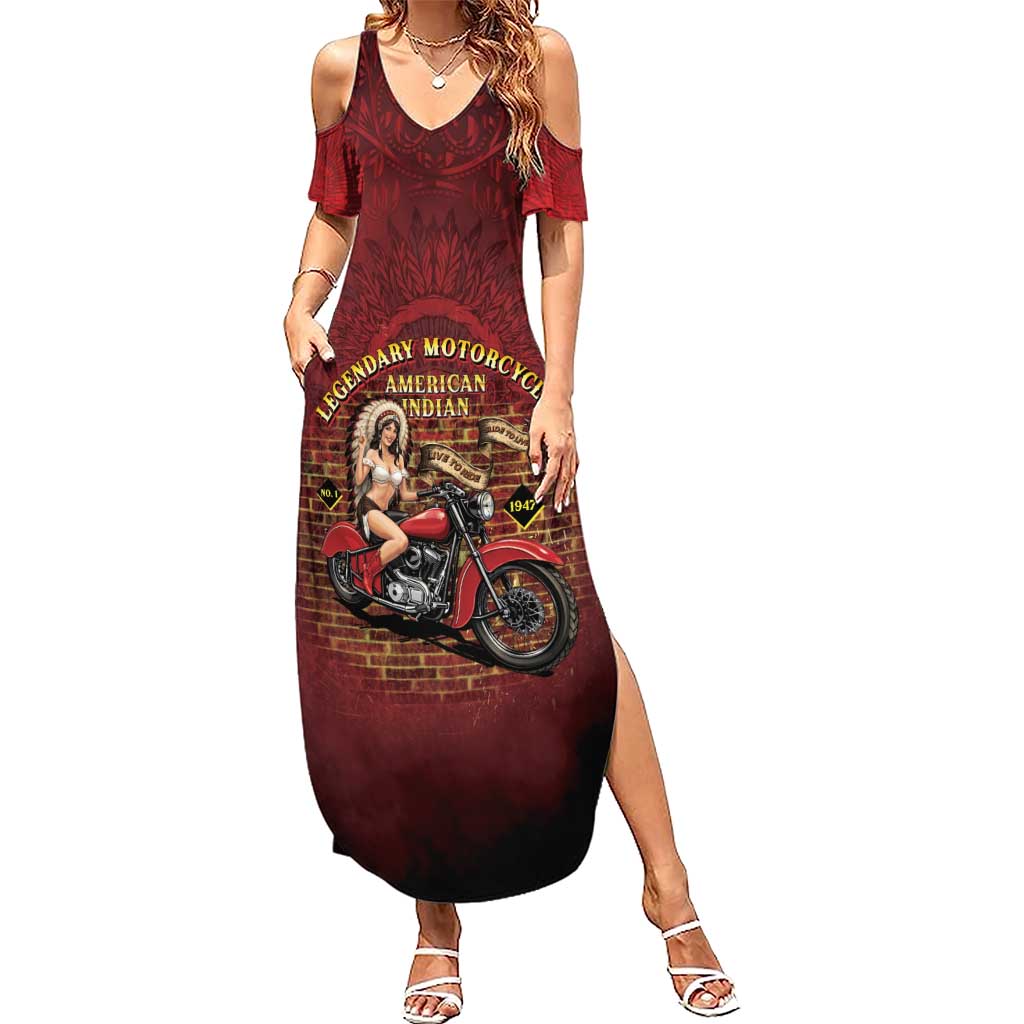 Native American Rider Summer Maxi Dress Legendary Motorcycle Vintage Pin Up Girl - Wonder Print Shop