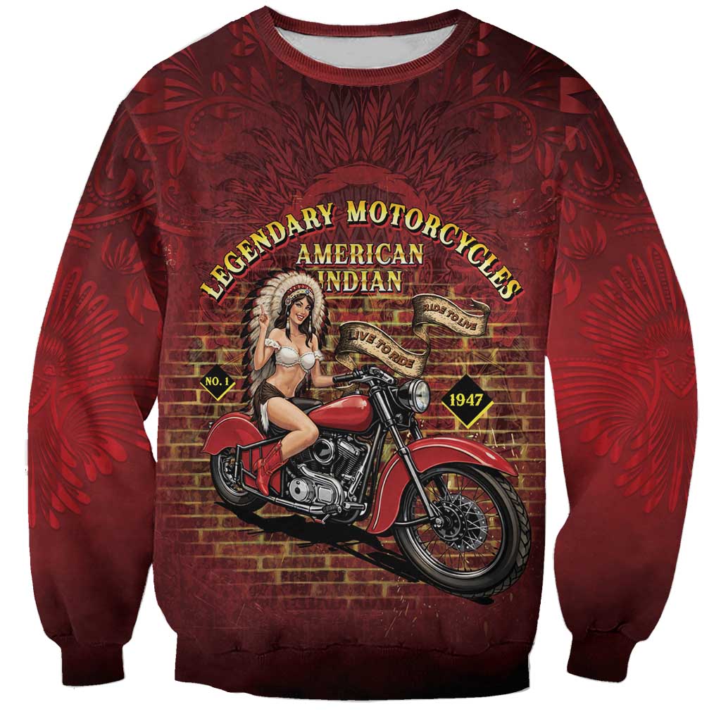 Native American Rider Sweatshirt Legendary Motorcycle Vintage Pin Up Girl - Wonder Print Shop