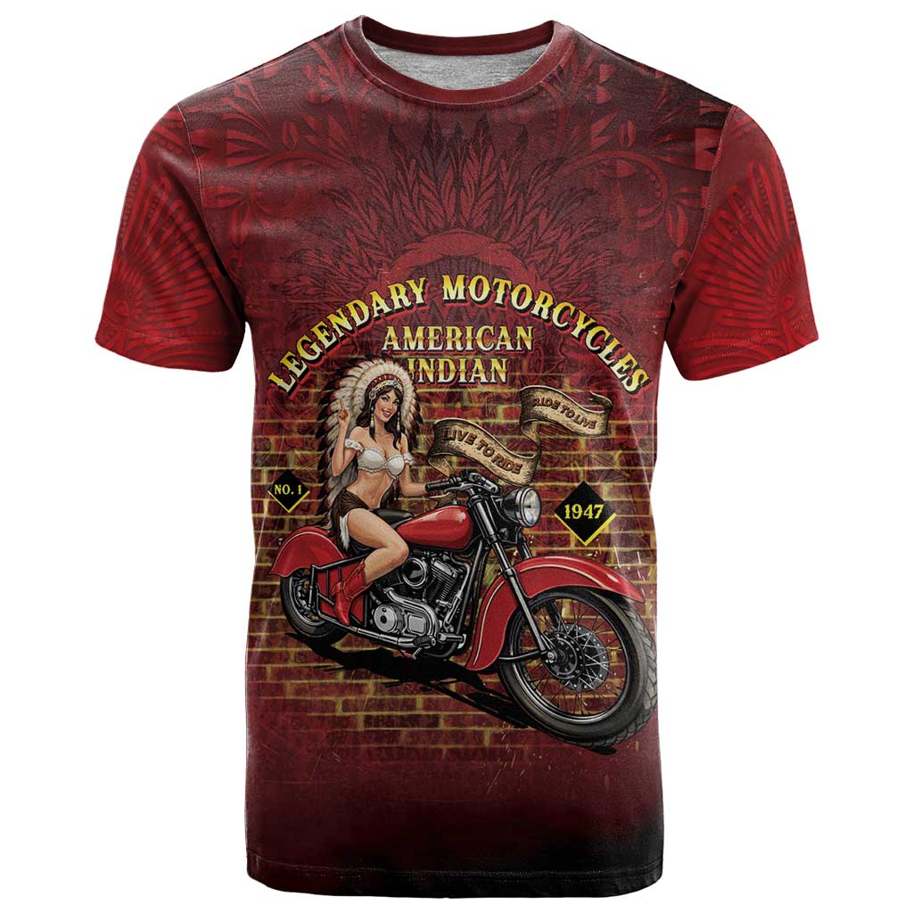 Native American Rider T Shirt Legendary Motorcycle Vintage Pin Up Girl - Wonder Print Shop