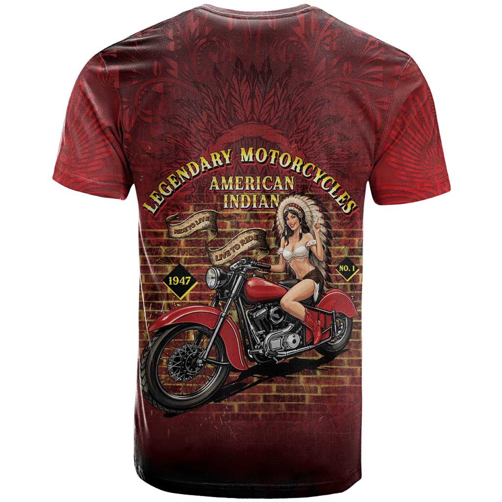 Native American Rider T Shirt Legendary Motorcycle Vintage Pin Up Girl - Wonder Print Shop