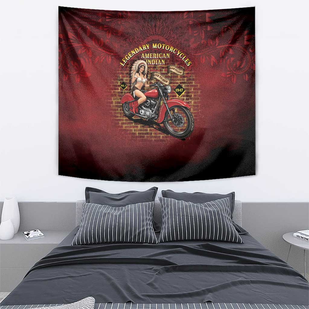 Native American Rider Tapestry Legendary Motorcycle Vintage Pin Up Girl - Wonder Print Shop