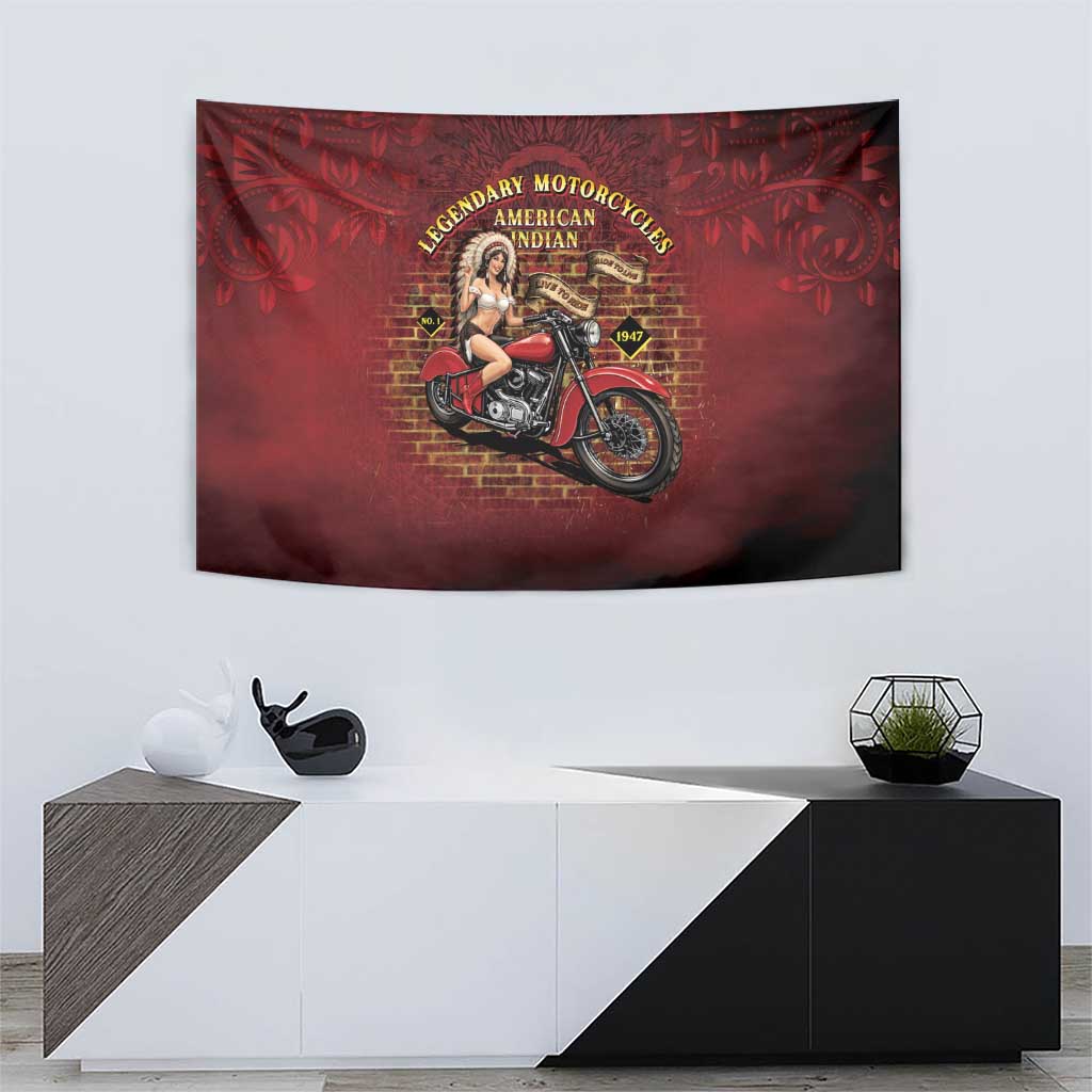 Native American Rider Tapestry Legendary Motorcycle Vintage Pin Up Girl - Wonder Print Shop