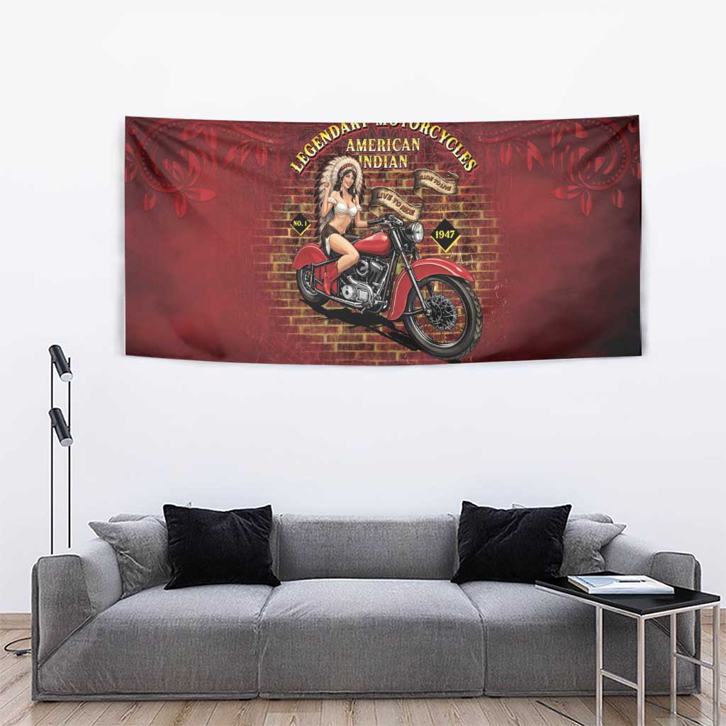 Native American Rider Tapestry Legendary Motorcycle Vintage Pin Up Girl - Wonder Print Shop