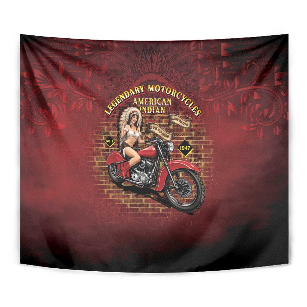 Native American Rider Tapestry Legendary Motorcycle Vintage Pin Up Girl - Wonder Print Shop