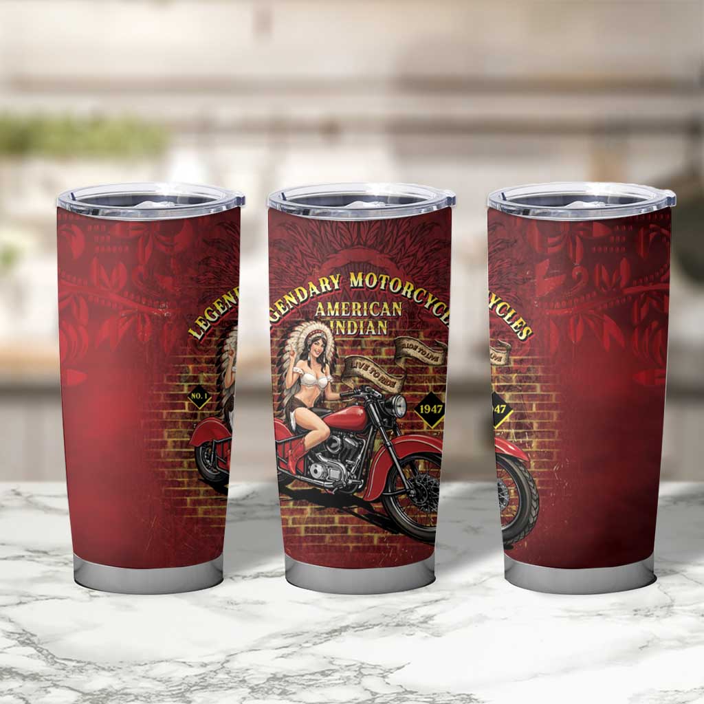 Native American Rider Tumbler Cup Legendary Motorcycle Vintage Pin Up Girl - Wonder Print Shop