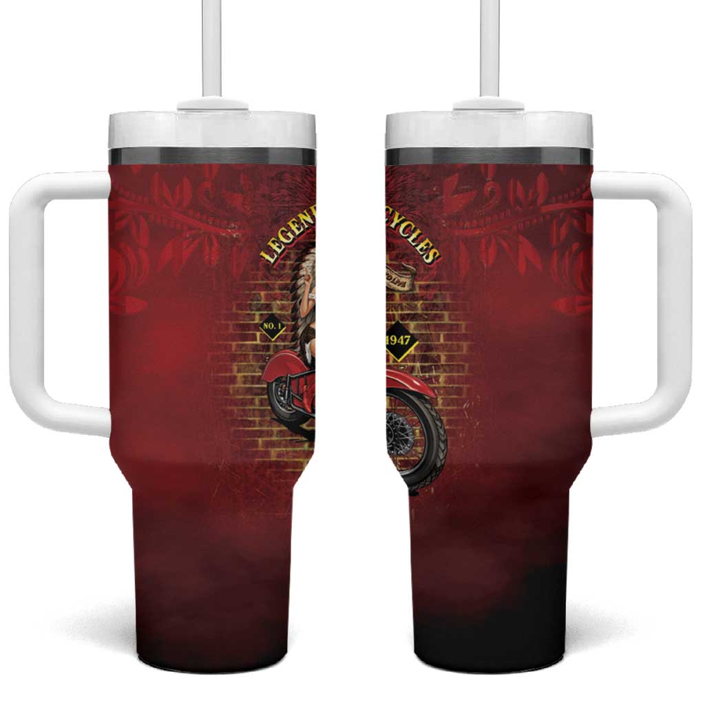 Native American Rider Tumbler With Handle Legendary Motorcycle Vintage Pin Up Girl - Wonder Print Shop