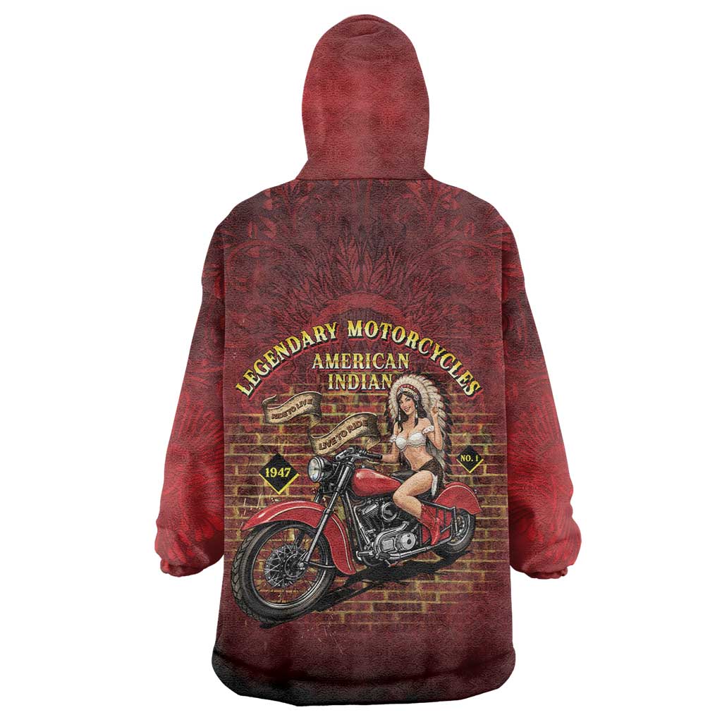 Native American Rider Wearable Blanket Hoodie Legendary Motorcycle Vintage Pin Up Girl - Wonder Print Shop