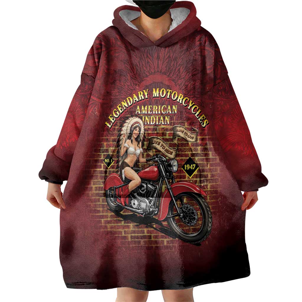 Native American Rider Wearable Blanket Hoodie Legendary Motorcycle Vintage Pin Up Girl - Wonder Print Shop