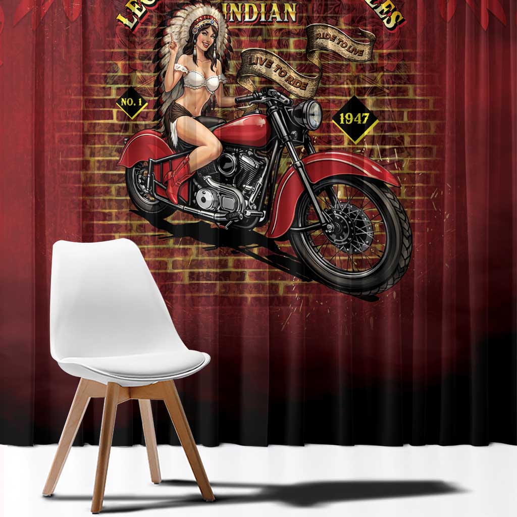 Native American Rider Window Curtain Legendary Motorcycle Vintage Pin Up Girl - Wonder Print Shop