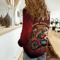 Native American Rider Women Casual Shirt Legendary Motorcycle Vintage Pin Up Girl - Wonder Print Shop