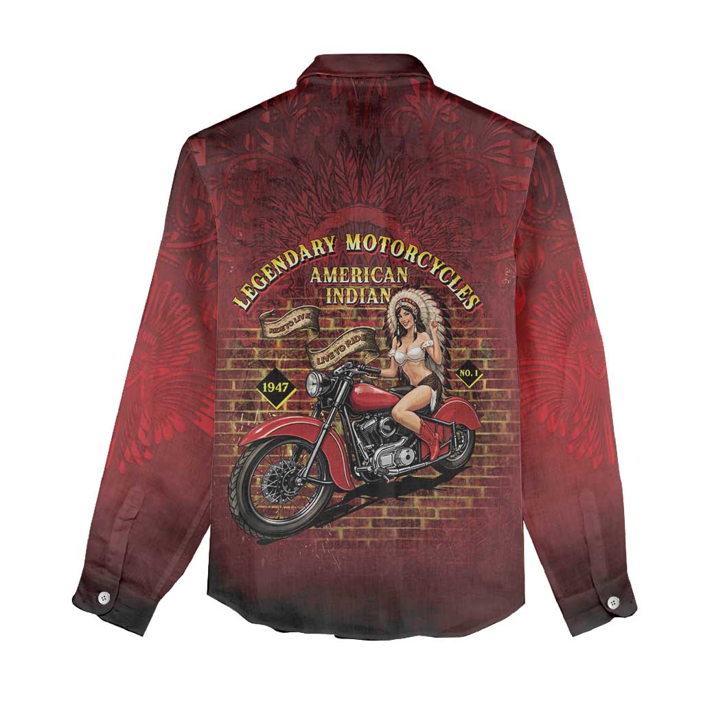 Native American Rider Women Casual Shirt Legendary Motorcycle Vintage Pin Up Girl - Wonder Print Shop