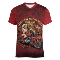 Native American Rider Women V-Neck T-Shirt Legendary Motorcycle Vintage Pin Up Girl - Wonder Print Shop