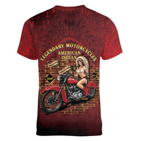 Native American Rider Women V-Neck T-Shirt Legendary Motorcycle Vintage Pin Up Girl - Wonder Print Shop
