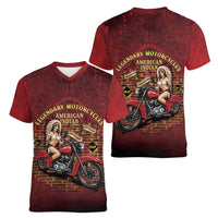Native American Rider Women V-Neck T-Shirt Legendary Motorcycle Vintage Pin Up Girl - Wonder Print Shop