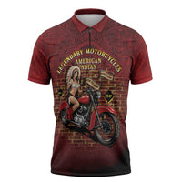 Native American Rider Zipper Polo Shirt Legendary Motorcycle Vintage Pin Up Girl - Wonder Print Shop