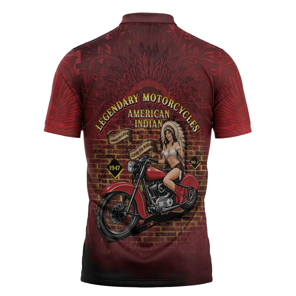 Native American Rider Zipper Polo Shirt Legendary Motorcycle Vintage Pin Up Girl - Wonder Print Shop