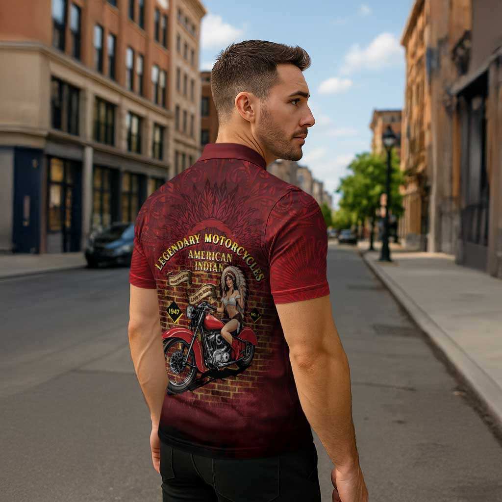 Native American Rider Zipper Polo Shirt Legendary Motorcycle Vintage Pin Up Girl - Wonder Print Shop