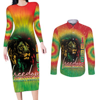 Juneteenth Freedom Day Couples Matching Long Sleeve Bodycon Dress and Long Sleeve Button Shirt Reggae Tie Dye Style LT05 - Wonder Print Shop