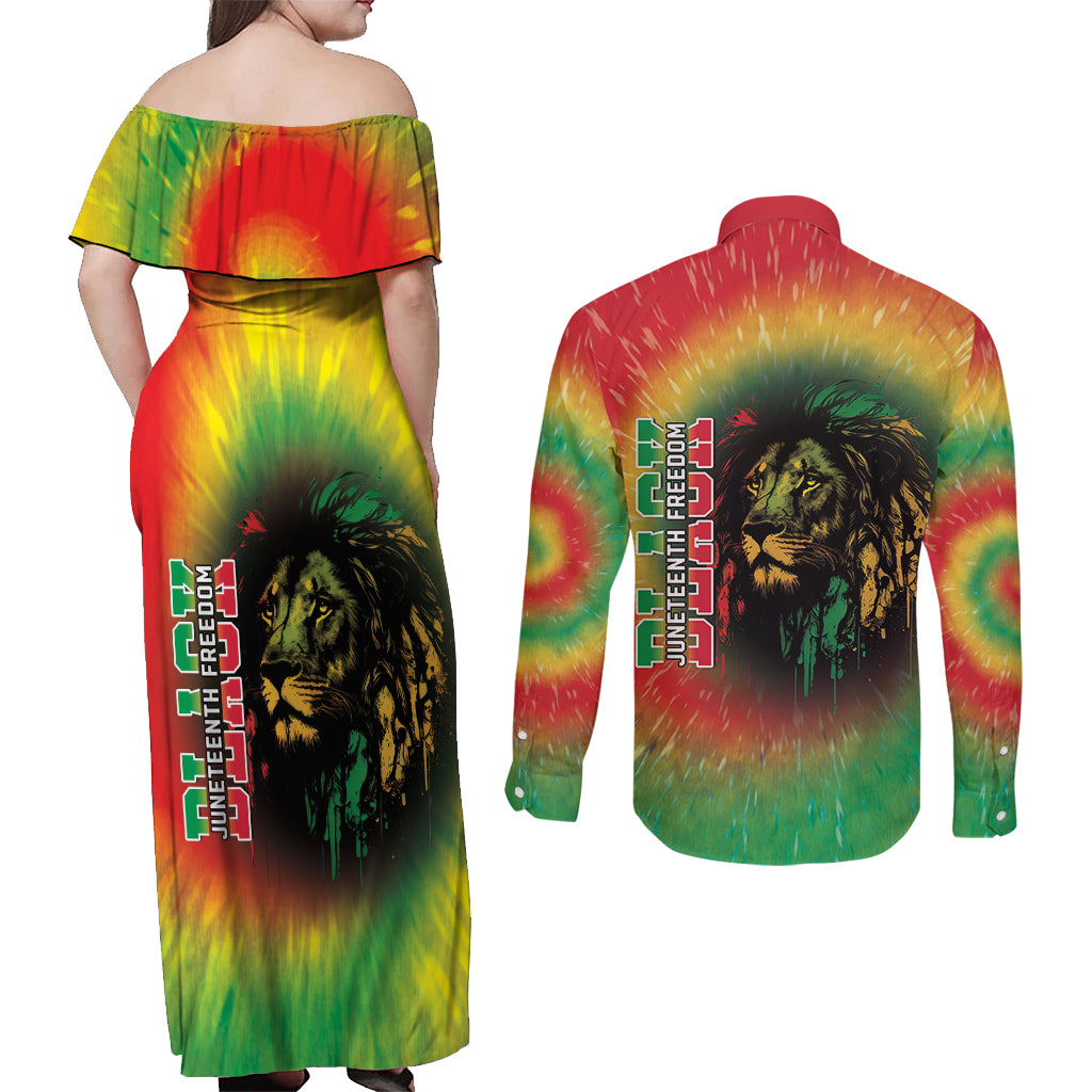 Juneteenth Freedom Day Couples Matching Off Shoulder Maxi Dress and Long Sleeve Button Shirt Reggae Tie Dye Style LT05 - Wonder Print Shop
