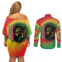 Juneteenth Freedom Day Couples Matching Off Shoulder Short Dress and Long Sleeve Button Shirt Reggae Tie Dye Style LT05 - Wonder Print Shop