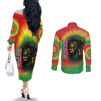 Juneteenth Freedom Day Couples Matching Off The Shoulder Long Sleeve Dress and Long Sleeve Button Shirt Reggae Tie Dye Style