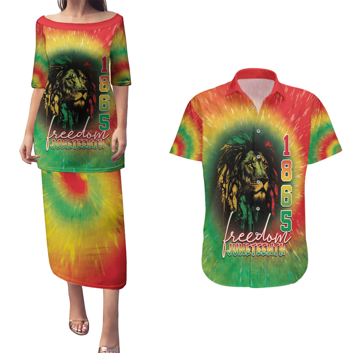 Juneteenth Freedom Day Couples Matching Puletasi and Hawaiian Shirt Reggae Tie Dye Style LT05 - Wonder Print Shop