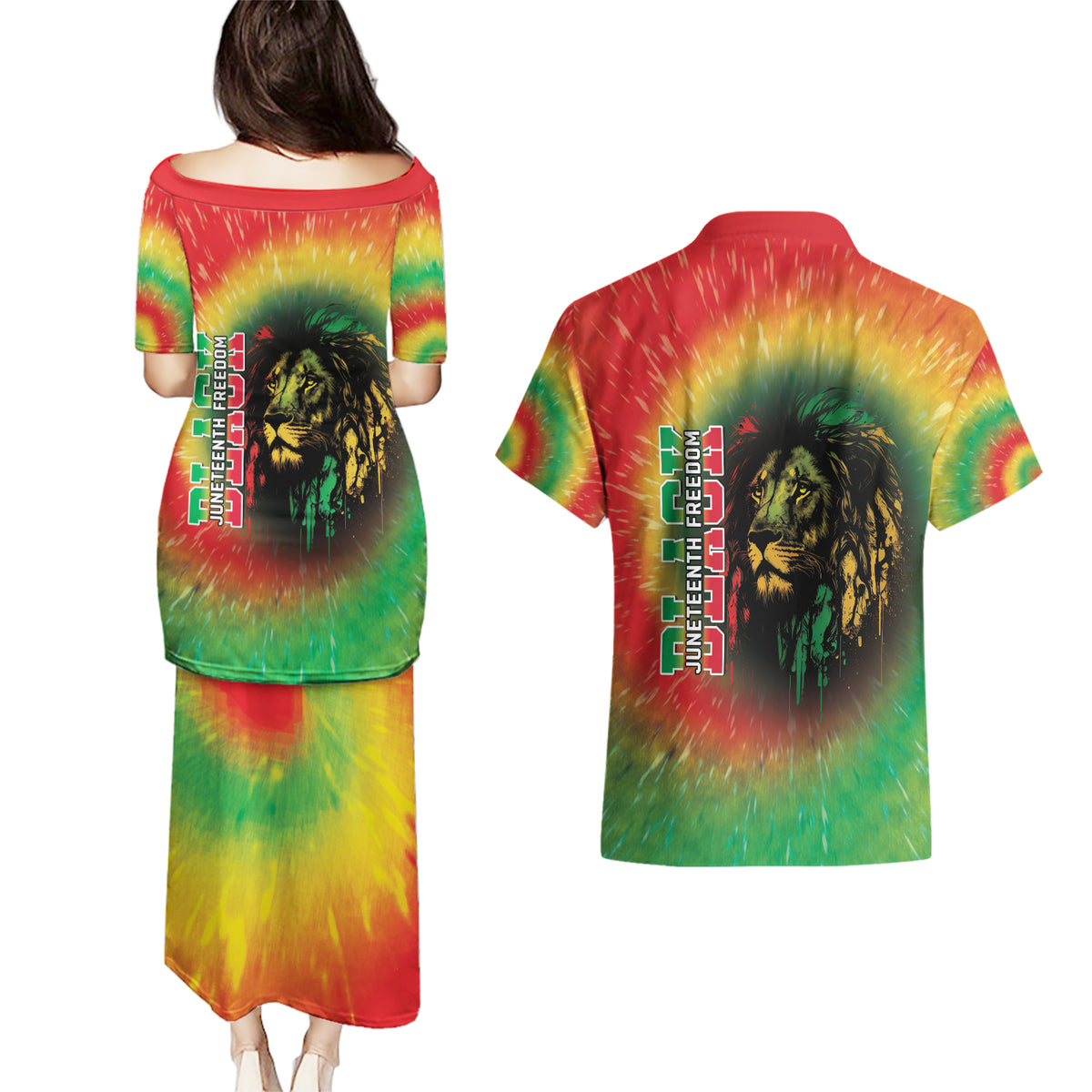 Juneteenth Freedom Day Couples Matching Puletasi and Hawaiian Shirt Reggae Tie Dye Style LT05 - Wonder Print Shop