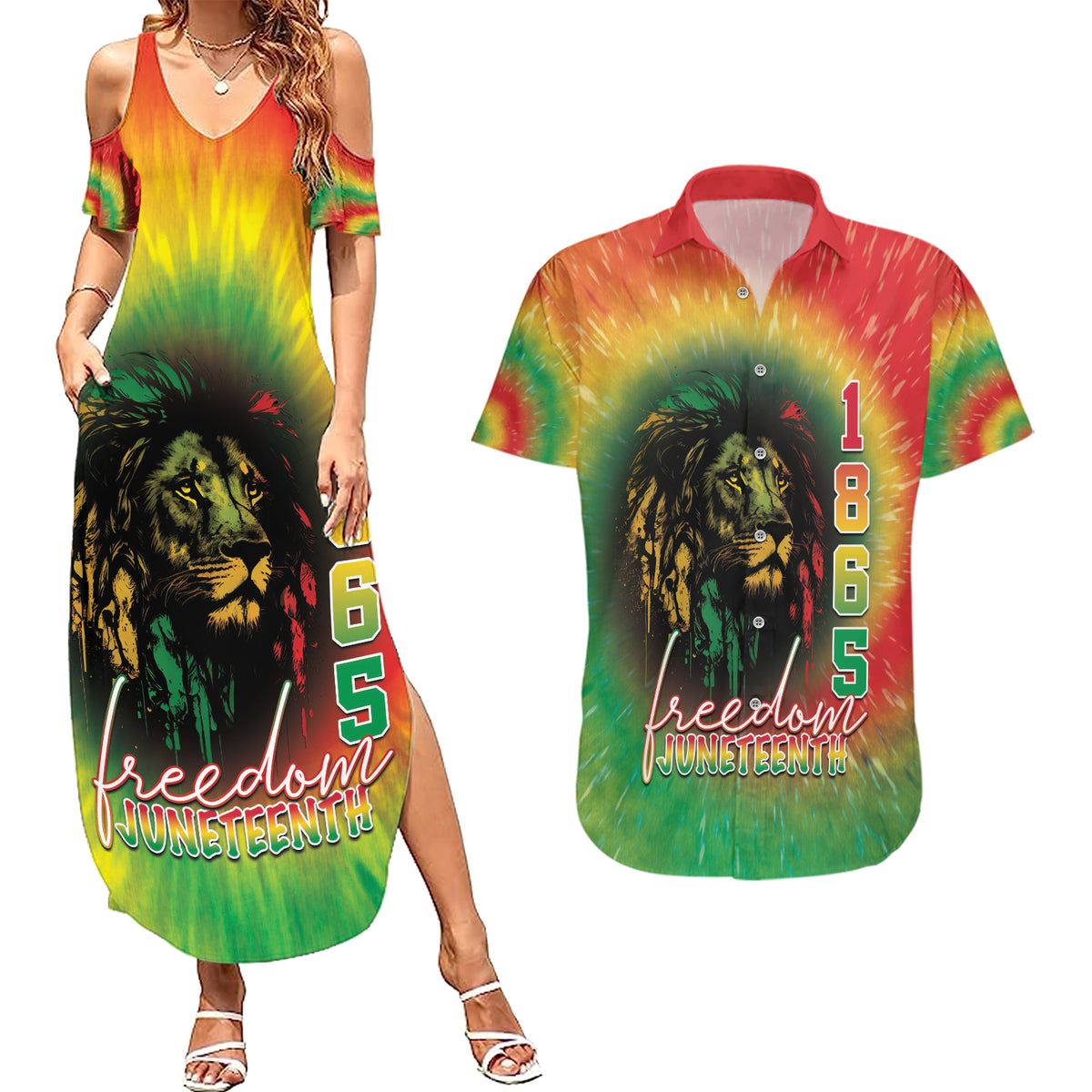 Juneteenth Freedom Day Couples Matching Summer Maxi Dress and Hawaiian Shirt Reggae Tie Dye Style LT05 - Wonder Print Shop