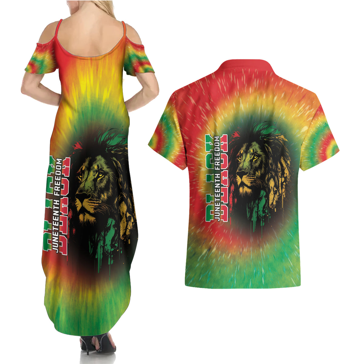 Juneteenth Freedom Day Couples Matching Summer Maxi Dress and Hawaiian Shirt Reggae Tie Dye Style LT05 - Wonder Print Shop