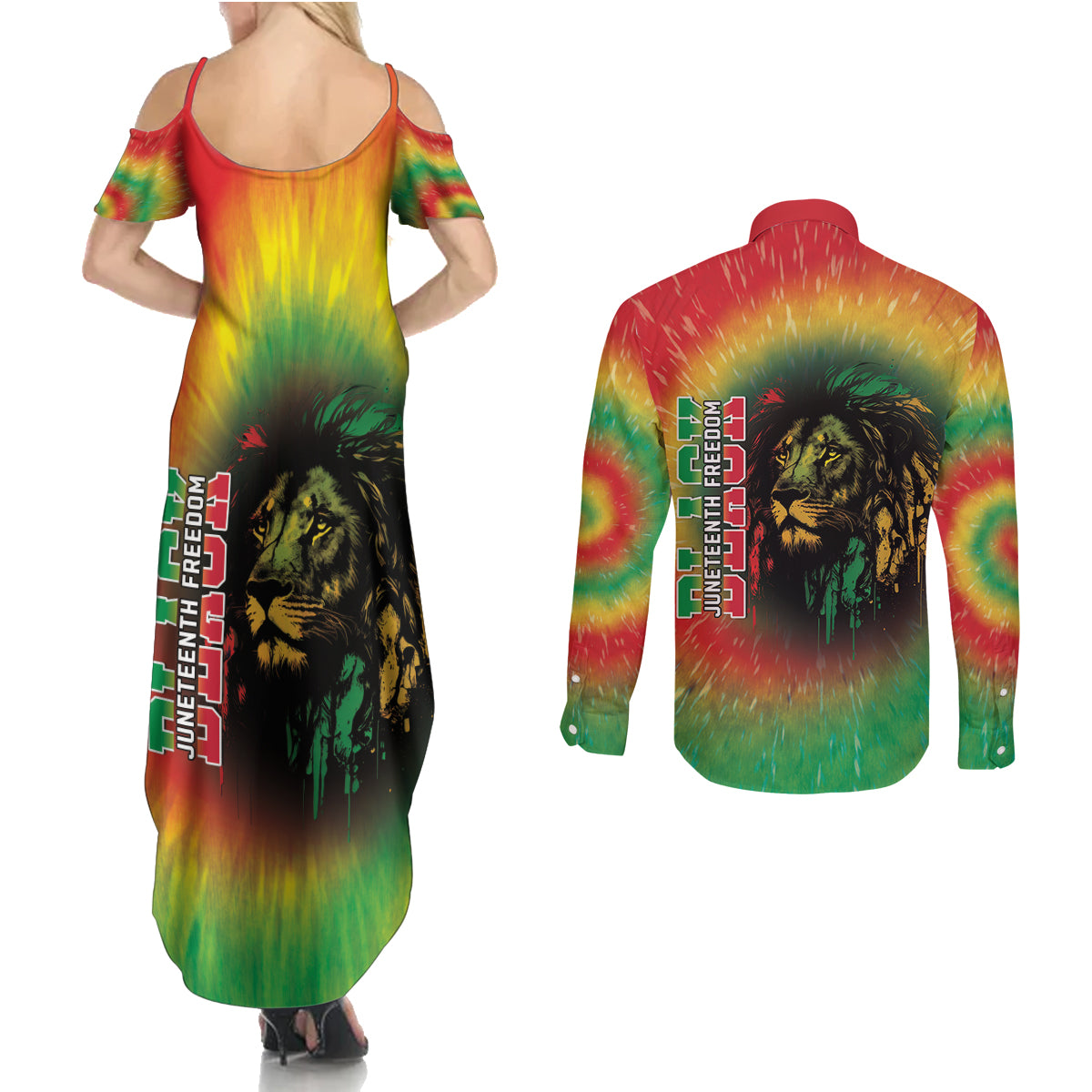 Juneteenth Freedom Day Couples Matching Summer Maxi Dress and Long Sleeve Button Shirt Reggae Tie Dye Style LT05 - Wonder Print Shop