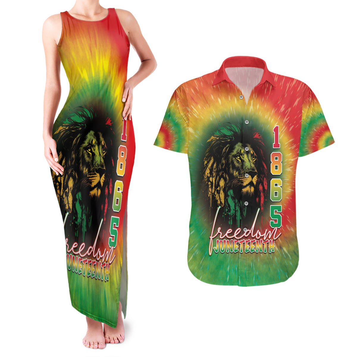Juneteenth Freedom Day Couples Matching Tank Maxi Dress and Hawaiian Shirt Reggae Tie Dye Style LT05 - Wonder Print Shop
