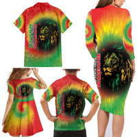 Juneteenth Freedom Day Family Matching Long Sleeve Bodycon Dress and Hawaiian Shirt Reggae Tie Dye Style LT05 - Wonder Print Shop